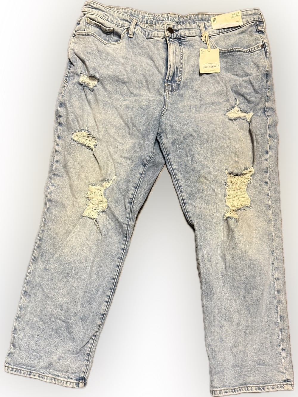 A.N.A. Light Blue Distressed Women’s Jeans | Mid Rise Boyfriend | Sz 16 | BNw/T